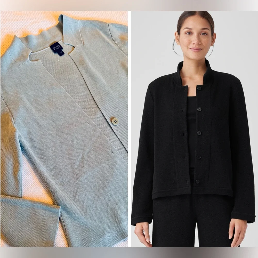 EILEEN FISHER Silk Cotton Pale Sage Green Women's Sweater Cardigan Jacket